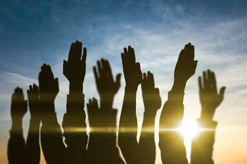 people hands raised in the air, vote, election, democracy
