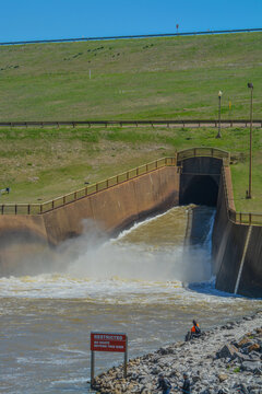 The Dammed Tallahatchie River Feeds The Spillway To Feed The Sardis Reservoir In Sardis, Panola County, Mississippi