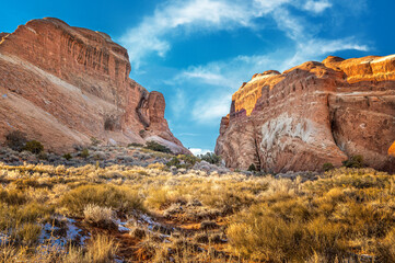 View through the rock formations on the Devilds Garden trail in the Arches National Park, Utah