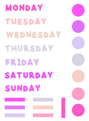 set of pink weekly stickers
