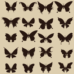 Set of butterflies, silhouette. Vector illustration.