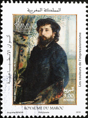 Portrait of Monet by Auguste Renoir on postage stamp