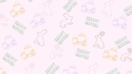 Easter pattern with  rabbits, eggs, inscription "happy easter"