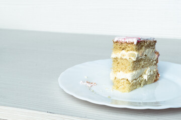 A slice of vanilla cake with buttercream.
