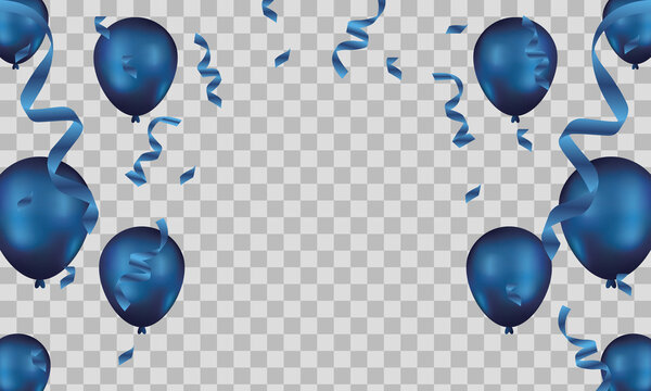 blue balloons, vector illustration. Celebration transparent background template
