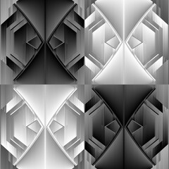 monochrome futuristic 3d designs and patterns on a black and white background