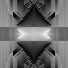 monochrome futuristic 3d designs and patterns on a black and white background