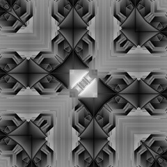 monochrome futuristic square format designs and patterns on a black and white background