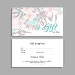 Set of colorful gift cards template. Modern style vector illustration of flowers for saloon, gallery, spa, shop. Gift voucher