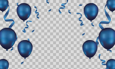 blue balloons, vector illustration. Celebration transparent background template - obrazy, fototapety, plakaty