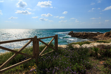 At sunset over the sea