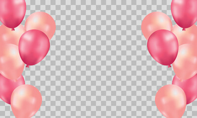 Pink balloons, vector illustration. Celebration transparent background template