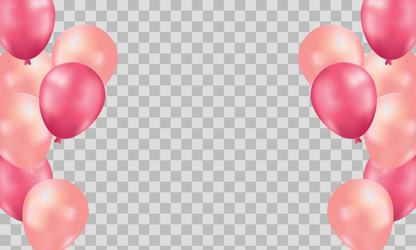 Pink balloons, vector illustration. Celebration transparent background template