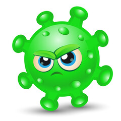 A Corona Virus Green cartoon vector image Monster Virus Covid-19. Virus danger icon. Vector illustration. Character illustration. Covid19 symbol.Green bad angry flu germ virus infection.