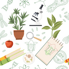 Seamless pattern Biology science courses online education concept or school lesson vector illustration on white background