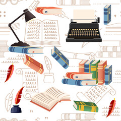 Seamless pattern Literature lesson courses online education concept or school lesson vector illustration on white background