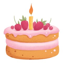 Delicious pie decorated with berry on cake isolated on light background. Tasty dessert, confection or sweet pastry. Decorative design element in hygge style. Flat cartoon vector illustration.