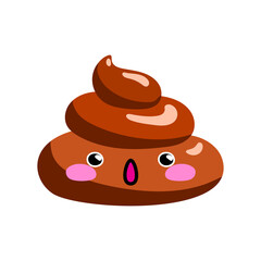 Shit or turd emoji vector icon with surprised gasping face, isolated illustration in flat cartoon and kawaii style