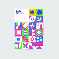 Colored neo geometric poster. Modern grid flyer with geometric shapes, geometry graphics and abstract background vector set. Company identity brochure template collection. Business presentation vector