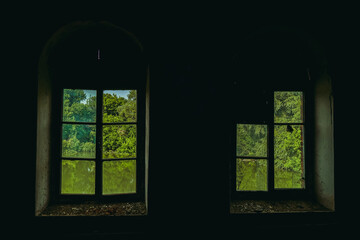 Window. Old broken windows in an old house.
