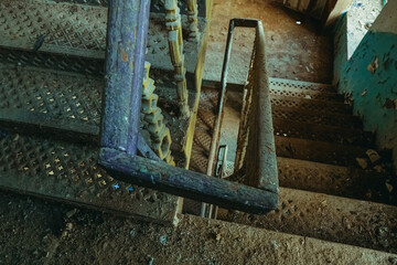 Stairs. Old abandoned staircase indoors.