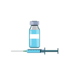 Syringe with vial of vaccine. The concept of vaccination, a cure for the virus. Color vector illustration in a flat style.