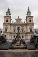 Fototapeta na wymiar SALZBURG, AUSTRIA, 2 AUGUST 2020: Facade of Salzburg Cathedral