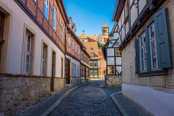 Fototapeta na wymiar Beautiful street view of the historical center of Quedlinburg Germany