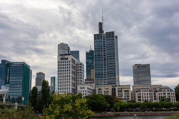 Fototapeta na wymiar FRANKFURT, GERMANY, 25 JULY 2020: View on the financial district in Frankfurt city