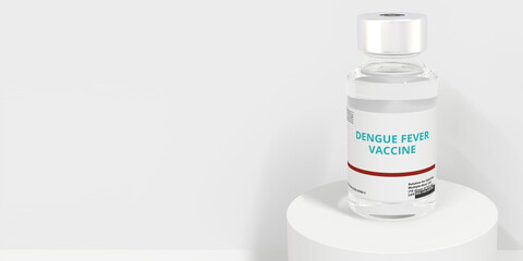 Glass vial with DENGUE FEVER VACCINE text on white background, 3D rendering