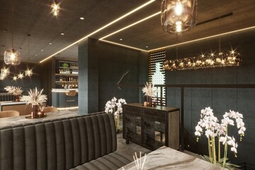 3d render of restaurant cafe bar