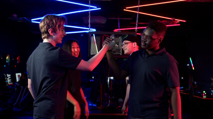 Slow motion of the handshake ritual before the multi-national esports championship © iaginzburg