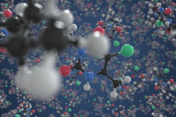 Bromacil molecule, ball-and-stick molecular conceptual model. Scientific 3d rendering