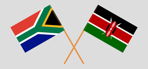 Crossed flags of Republic of South Africa and Kenya. Official colors. Correct proportion