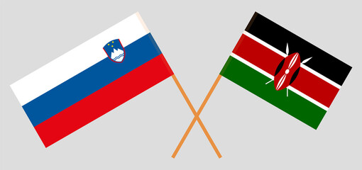 Crossed flags of Slovenia and Kenya. Official colors. Correct proportion
