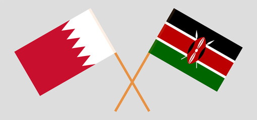 Crossed flags of Bahrain and Kenya. Official colors. Correct proportion