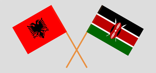 Crossed flags of Albania and Kenya. Official colors. Correct proportion