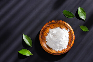 Baking soda, crystalline solid compound - Wooden Bowl