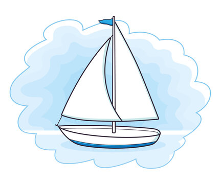 Sailboat or sailing yacht at sea cartoon icon