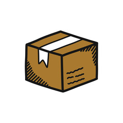 parcel doodle icon, vector color line illustration