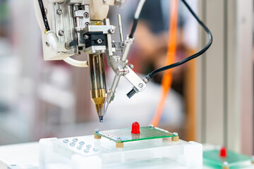 High technology and modern automatic robot for pcb (print circuit board) assembly machine during soldering or welding part or component