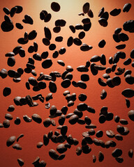 Coffee beans falling from above