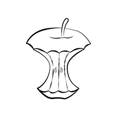Jabłko - ogryzek. Wektorowa ilustracja ogryzionego jabłka z widocznymi pestkami. - obrazy, fototapety, plakaty