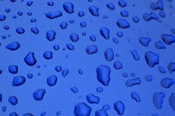 Water drop on blue surface