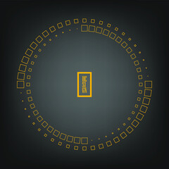 Yellow hollow square halftone dots in circle form. Gray background. Trendy design element for border frame, rounded logo, symbol, web, prints, posters, template, pattern and abstract background