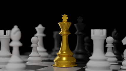 3D rendering different for competition gold king  versus slave chess.