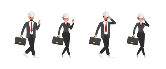 Set of engineer people working character vector design. Presentation in various action with emotions. no4