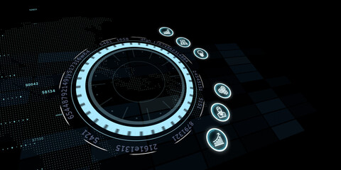 Obraz premium Business, technology, internet and virtual reality concept - button on virtual screen. 3D illustration.