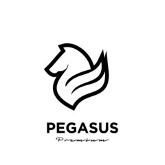 Obraz premium Pegasus Fly Horse, Black Horse, Design Inspiration Vector head pegasus line logo