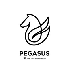 Obraz premium Pegasus Fly Horse, Black Horse, Design Inspiration Vector head pegasus line logo